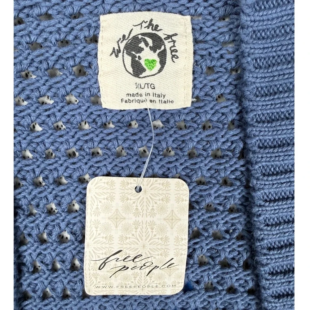 Free‎ People We The Free Blue Gulf Knit Cardigan XL Organic Cotton NWT